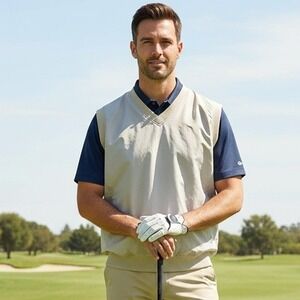 ACUITY Rain Windbreaker Vest Men's Sz XL Lined Golf Tennis Pullover V-Neck Beige